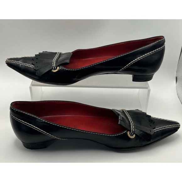 Celine Shoes - Vintage CELINE Paris Black Leather Kiltie Loafers White Stitch 38 B Made‎ Italy